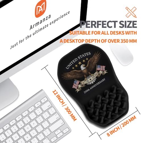 Ergonomic Slope Mouse Pad Wrist Support, Wrist Rest Mousepad for Carpal Tunnel Pain Relief with Massage Bulge and Slow Rebound Memory Foam (12x8 inch, 250th Anniversary)