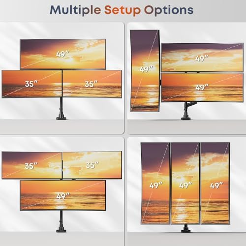Triple Monitor Mount for up to 49-inch Screens - Heavy Duty Triple Monitor Arm Desk Mount for Ultrawide Monitors Max Load 44lbs per Screen, VESA 75x75 / 100x100 mm, Black