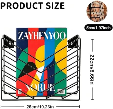 ZAYHENHYOO Wall Mounted Magzine Organizer, Wall Mounted Magazine Holder Metal for Hanging And Desktop Stand, Hanging Wall File Bracket for Home, Office Storage (2P Black)