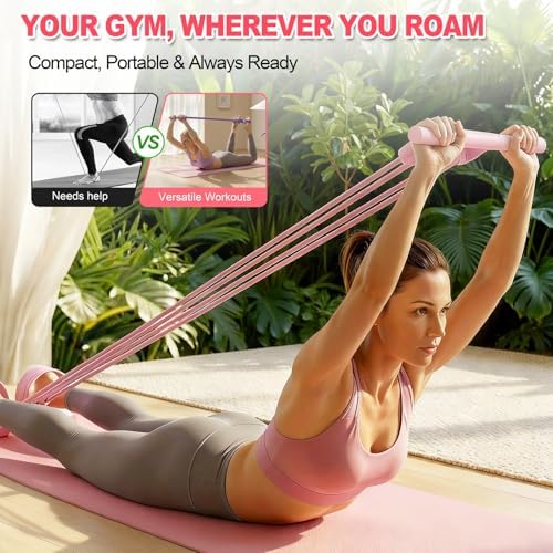 Foot Pedal Resistance Bands with Handles, 8-Tube Adjustable Multifunction Elastic Yoga Exercise Bands, Home Gym Fitness Equipment for Women & Men to Tone Abs, Core, Leg, Arm, Waist