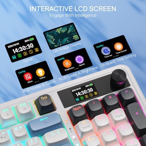 Redragon K719 PRO Wireless 95-Key Gasket Gaming Keyboard, TFT Screen & Knob