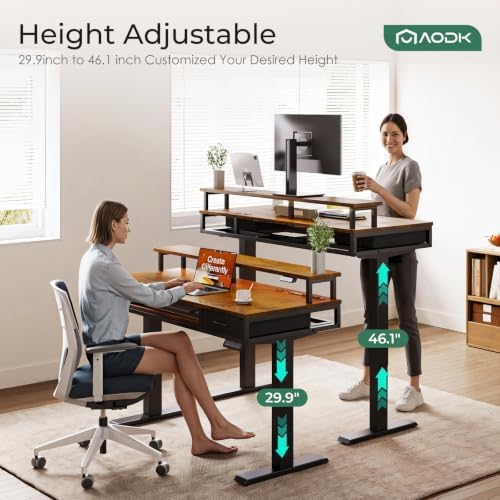 AODK 55 Inch Standing Desk with Drawers & Keyboard Tray, Rustic Brown