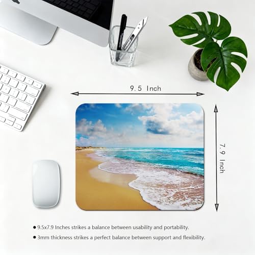 9.5x7.9 Inch Office/Gaming Mouse Pad, Tropical Scenic Beach Turquoise Sea Ocean Waves Coastal Paradise, Cute Anti-Slip Mat for Desk Decor