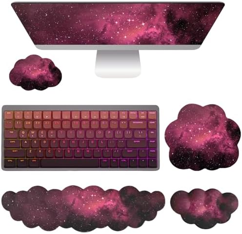 Cloud Mouse Pad Keyboard Wrist Rest for Mouse 4PCS Mini Small Stars Galaxy Desk Mat Pad Set Memory Foam Non-Slip Cute Ergonomic Gaming Mouse Wrist Support for Computer Home Office Pink Black