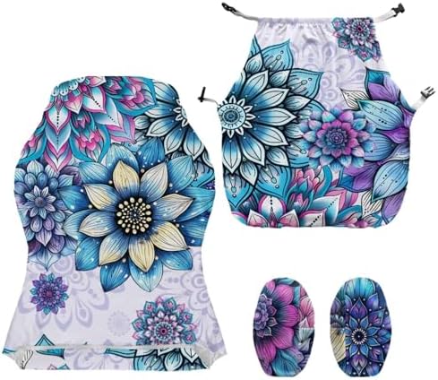 Boho Mandala Flower Print Gaming Chair Cover with Armrest Covers Stretch Non Slip Furniture Protector Washable Anti Dust Gamer Chair Slipcover