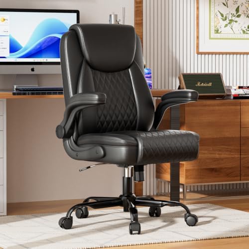 GTPLAYER Office Chair, Home Desk Chair with Flip-up Arms and Ergonomic Back - Comfy Heavy Duty Executive Chair for Home Office Gaming, Black