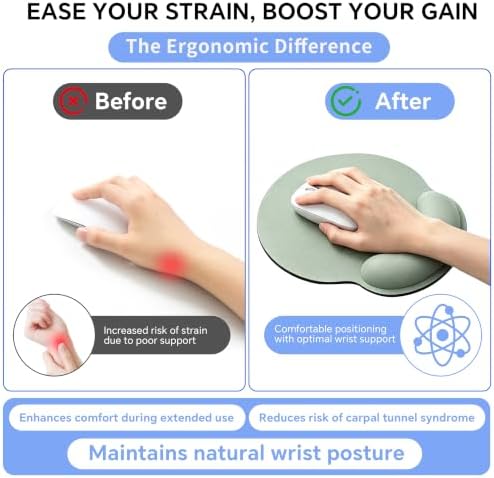 Ergonomic Mouse Pad with Wrist Rest, Lycra Surface, Green