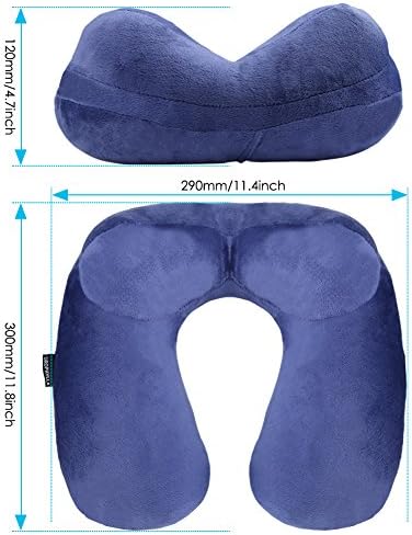 Inflatable Travel Pillow for Airplane, Soft Velvet Inflatable Travel Neck Pillow for Airplanes, Train, Car, Home and Office with Packsack & Comfortable Velvet - Blue
