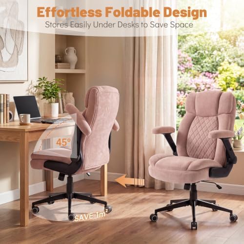 Blue Whale 400lbs Executive Office Chair with 5D Flip Armrests, Pink Fabric
