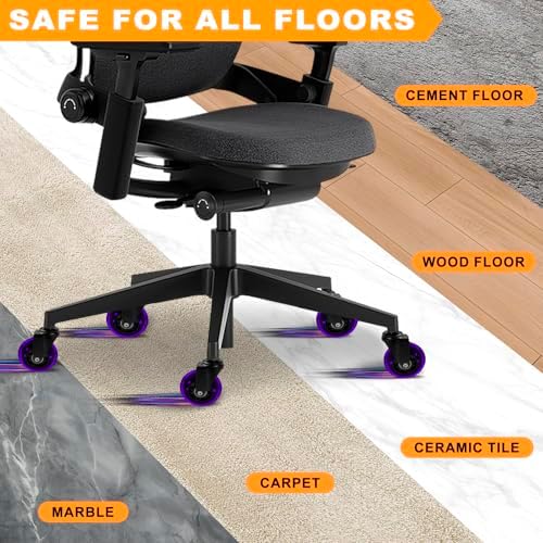 Office Chair Wheels for Casters Replacement - 3" Rubber Wheels for Computer Gaming Desk Caster Smooth & Safe Rolling for All Floors Including Hardwood and Carpet - Set of 5 - Purple