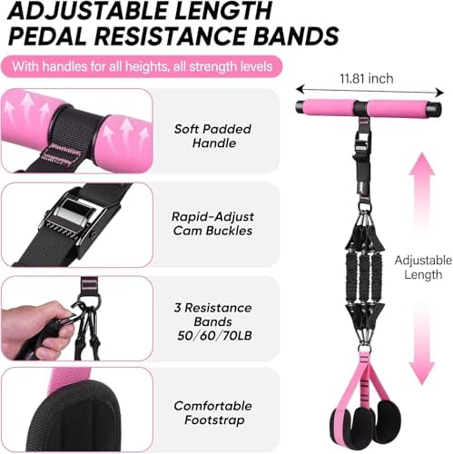 Adjustable Length Pedal Resistance Band with Handle for Working Out, Replaceable 180Lbs Exercise Bands with Foot Pedals, Home Gym Workout Equipment for Women Men Strength Training, Stretching