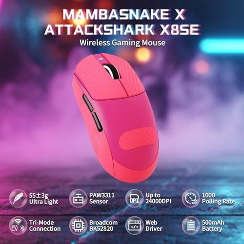 ATTACK SHARK X8 SE Tri-Mode Wireless Gaming Mouse Ergonomic 59g Lightweight
