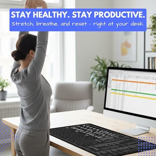 Mac Productivity Desk Mat – Keyboard Shortcuts, Wellness Guide & 3-Year Calendar | XL Office Mouse Pad for Excel, Word & macOS Shortcuts | Ergonomic Workspace Mat
