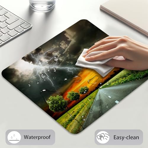 Lightning Storm Country Road Mouse Pad, Rural Highway Landscape Desk Mat
