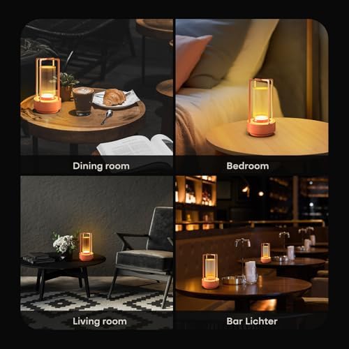 Rechargeable Cordless Small Metal Table Lamp, Stepless Dimming, 3-Color