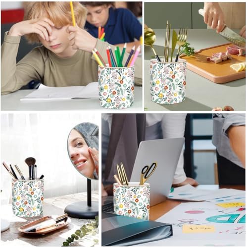 Desk Pen and Pencil Holder, Ceramic Multifunctional Organizer for Home, Office, and School, Green Floral Pattern