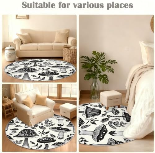 Mushroom Round Rug - 2ft Small Abstract Mushroom Round Area Rug for Entryway, 3D Plant Circle Rugs Washable Non-Slip Carpet for Bathroom Bedside Kitchen Decor Mat