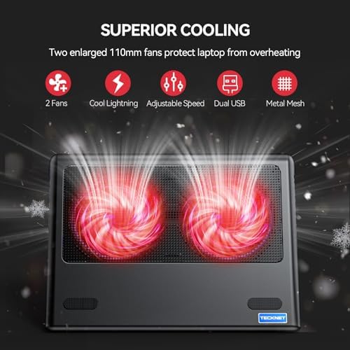 TECKNET Laptop Cooling Pad - 12"-15.6" Laptop Cooler with Quiet Cooling Fan