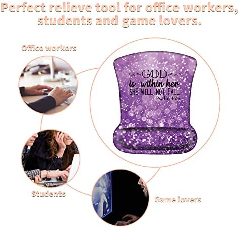 Ergonomic Mouse Pad with Wrist Support Gel Mouse Pad with Wrist Rest, Comfortable Computer Mouse Pad, Pain Relief Mousepad with Non-Slip Rubber Base for Office & Home + Cup Coaster, Purple Psalm 46-5