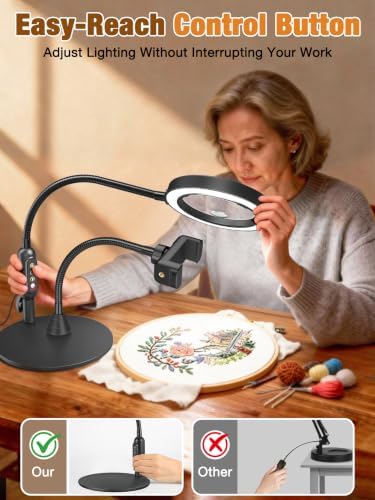30X 10X Magnifying Glass with Light and Phone Holder, 5 Color Modes Stepless Dimmable, Optical Grade HD Lens, LED Lighted Magnifier Hands Free with Flexible Gooseneck for Close Work, Craft, Hobby