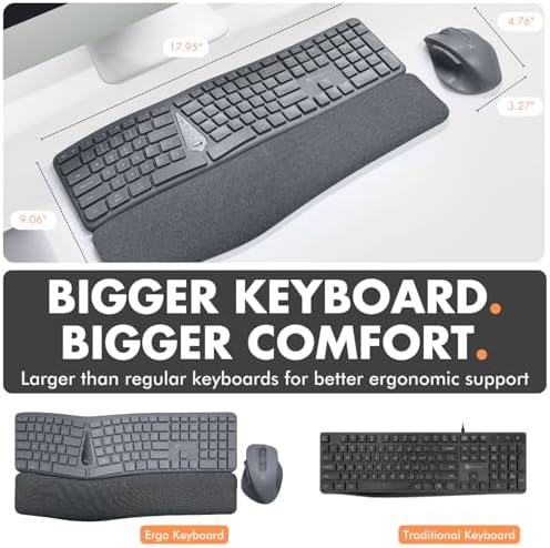 X9 Gray Ergonomic Keyboard and Mouse Wireless Combo - Split Keyboard and Mouse Set, Bluetooth/2.4G, Soft Wrist Rest, Rechargeable, Silent Keys, Multi-Device for Laptop, PC, Mac, iOS, Android