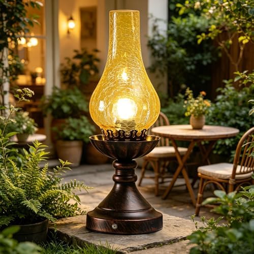Farmhouse Rustic Touch with USB A+C Charging Ports Table Lamps ，Bedroom Bedside Vintage Lantern Hurricane Lamps-USB