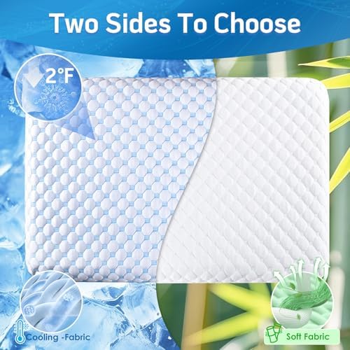 Stomach Sleeping Pillow for Shoulder and Neck Pain Relief, Thin Pillow for Sleeping- Cooling Memory Foam Pillows Flat Pillows for Stomach Sleepers,Low Profile 3.25-inches for Back Sleeper