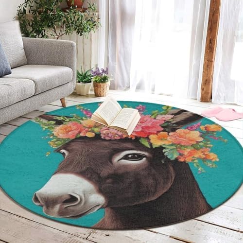 Large Round Area Rug Home Decor Modern Bathroom Rug Kitchen Office Circle Rug for Living Room Sofa Circle Cute Mat Donkey Animals, 36inch