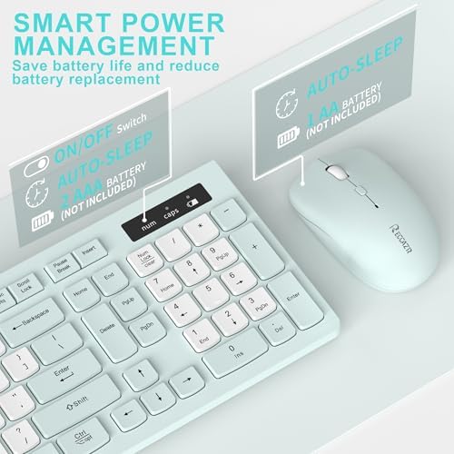 Wireless Keyboard and Mouse Combo Silent for Office and Home(Mint Green-B)