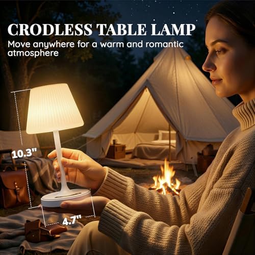 Waterproof Shower Lamp Outdoor Cordless Table Lamp, 3 Color Dimmable -White