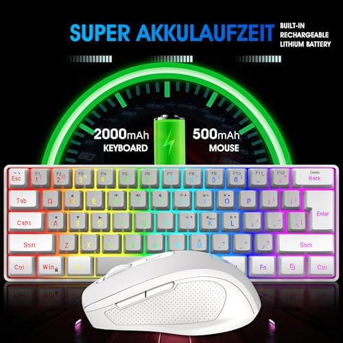 Snpurdiri 2.4G 60% Wireless Gaming Keyboard and Mouse Combo (White-Grey)