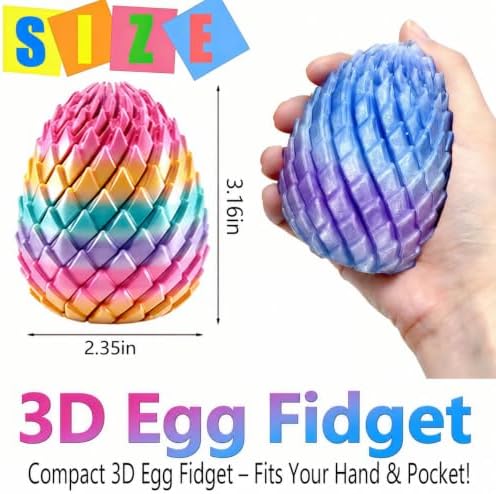 4Pc 3D Printed Fidget Toys,Twisty Fidget Dragon Egg,Spiral Slippery Egg Toy