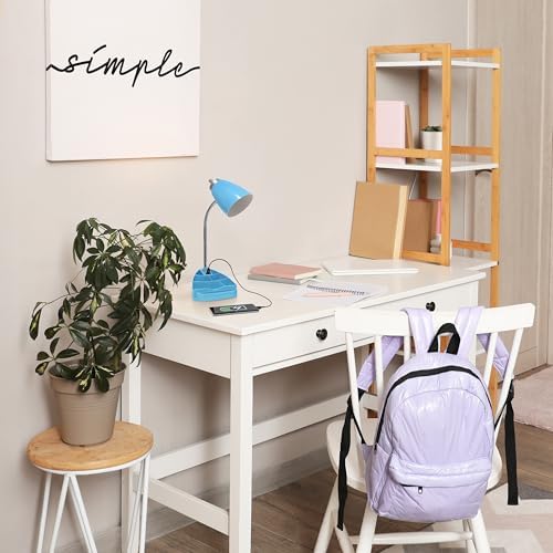 Simple Designs LD1056-BLU-LB 18.5" Gooseneck Organizer Desk Lamp with iPad Tablet Stand Book Holder and USB Port, with LED Bulb, Blue