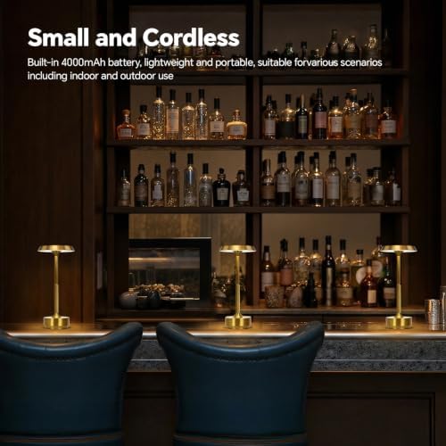1 Pack Rechargeable Cordless Table Lamp, 5000mAh Battery Table Light 3 Color Stepless Dimming Portable LED Table Light with Memory Function, for Outdoor/Dinner/Patio/Restaurant.(Gold)