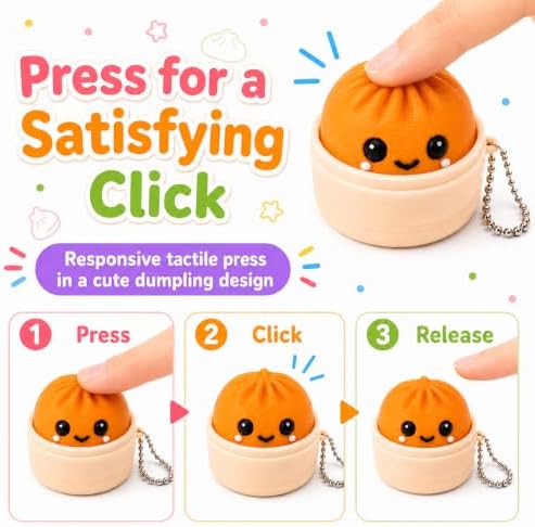 Dumpling Clicker Fidget Toy 6PCS Set, Cute 3D Printed Dumpling Keychain Clickers with Tactile Feedback, Colorful Stress Relief Desk Toys for Adults, Office, Travel and Gifts