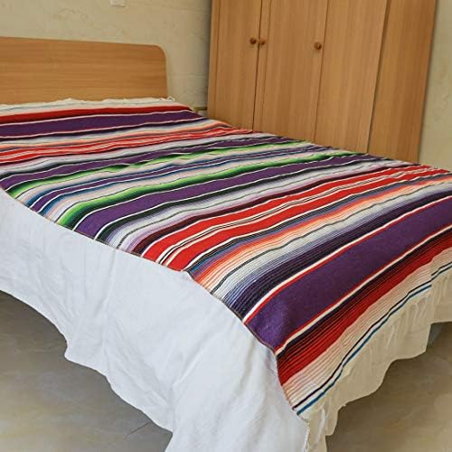 Xplanet 84 X 59 Inch Mexican Serape Blanket Bay Window Blanket, Mexican Tablecloth Bed Blanket Table Cover Tapestry Blanket Picnic Mat for Mexican Party Wedding Decorations Home Decor (New Purple)
