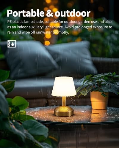 KDG Gold Cordless Small Table Lamp, Portable LED Dimmable Desk Lamp