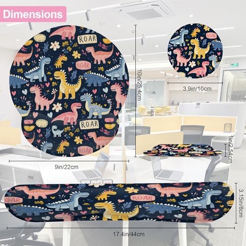 Cute Dinosaur Mouse Pad with Wrist Rest Set, 3-in-1 Wrist Support Mousepad Set, Gaming Mat Pad with Anti-Skid Base,Ergonomic Memory Foam Mouse Pad Set for Women, Office, Typing, Gaming