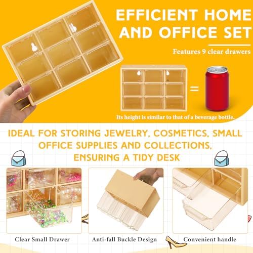 Wenqik 2 Pcs Mini Storage Drawers with 9 Clear Drawers, Yellow