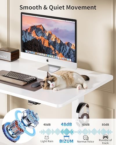 BIZUM 35.4" Small Electric Standing Desk Height Adjustable, Whole Piece Stand Up Computer Desk Work Study Writing Gaming Desks for Home Office White