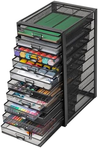 Mind Reader 10-Drawer Desk Organizer for Office Supplies, Crafts, Mail Sorting & More, Metal Mesh, Black