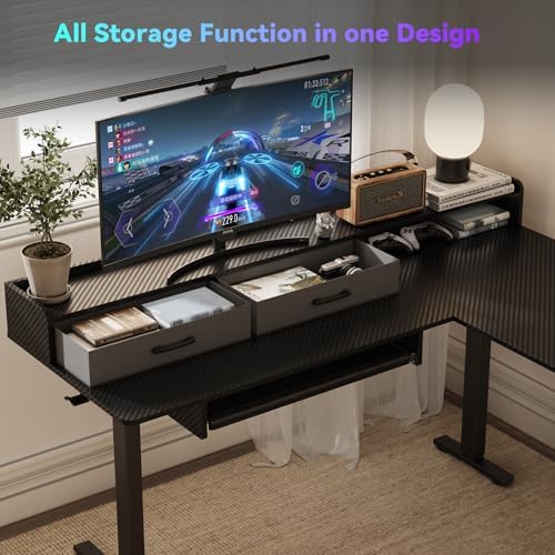 WALKINGDESK 63 Inches L Shaped Standing Desk with Keyboard Tray and 2 Drawers, L Shaped Electric Standing Desk, Adjustable L Shaped Office Desk,Corner Standing Desk for Home Office, Black