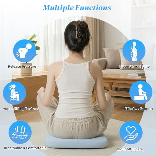 SheRest Office Chair Cushion with Straps, Memory Foam Seat Cushion with Removable Cover, Suitable for Office Chairs, Car Seats, and Airplane Seats, Blue, Large