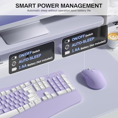 Wireless Keyboard and Mouse Combo,2.4G Ergonomic Wave Keys(Purple-A)