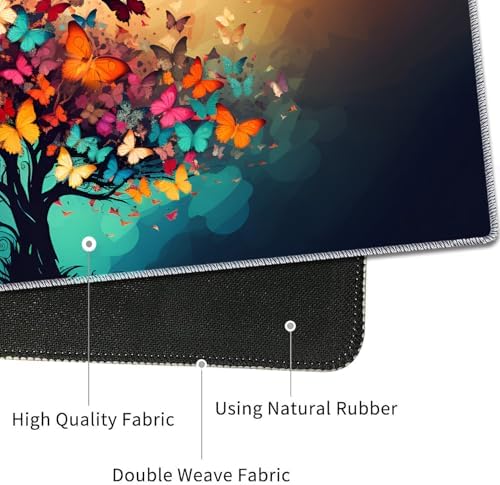 4 in 1 Mouse Pad Combo, Large Gaming Mouse Pad + Keyboard Wrist Support + Mouse Wrist Rest + Coaster, Table Pad 31.5 "x 11.8" with Memory Foam Ergonomic Wrist Pad Set, Colorful Tree Butterfly