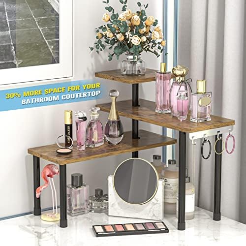 JayRex Kitchen Countertop Organizer 3-Tier Corner Shelf, Rustic Brown