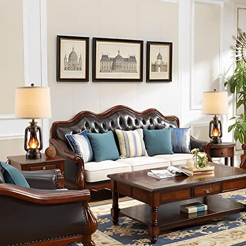 Farmhouse Lantern Table Lamps for Living Room Set of 2 with USB C+A