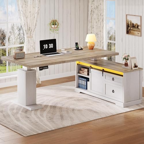 YITAHOME L Shaped Standing Desk with Power Outlets & LED Lights