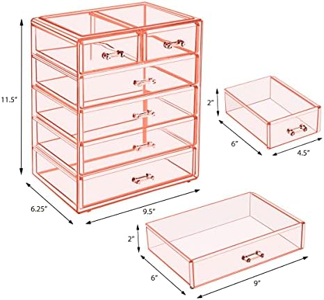 Sorbus 6-Drawer Makeup Organizer with Small & Wide Drawers (Pink)