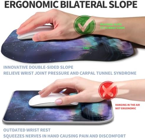 Ergonomic Raised Mouse Pad Wrist Support with Bilateral Slope Memory Foam Mousepad for Wrist Rest and Carpal Tunnel Pain Relief 11.8x7.9〃 Aurora Starry Night